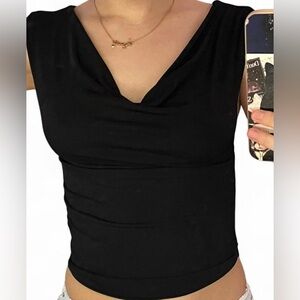 Shein Black Draped V-Neck Women's Tank Top Can Wear It Different styles